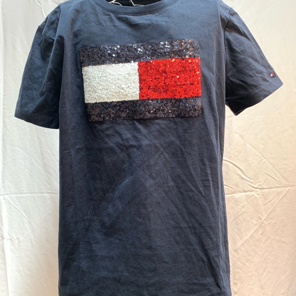 Tommy Hilfiger Black Sequin Flag T-Shirt
